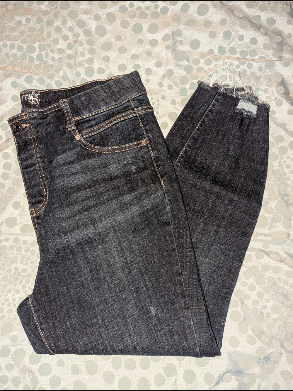 Terra & Sky Dark Wash Ankle Jeans with Frayed Hem Woman's Plus Size 14W